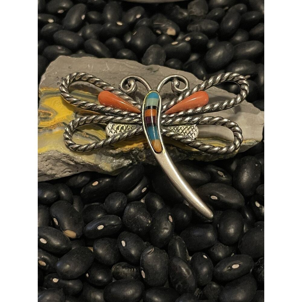 Carolyn Pollack Relios Sterling Multi-stone Dragonfly Pin🦋Turquoise Spiny